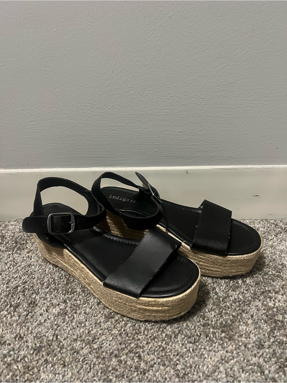 Black Platform Espadrille Sandals with Ankle Strap